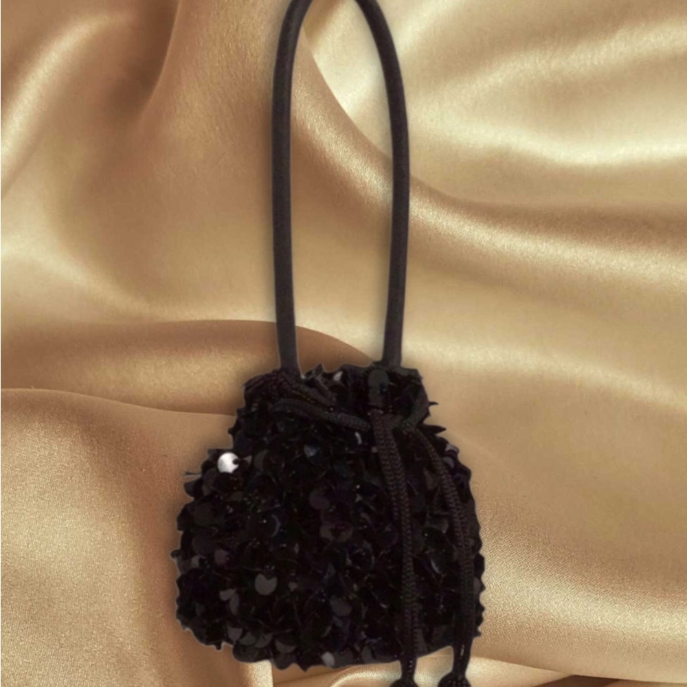 Evening Bag Beaded Sequins Drawstring Evening Bla… - image 3
